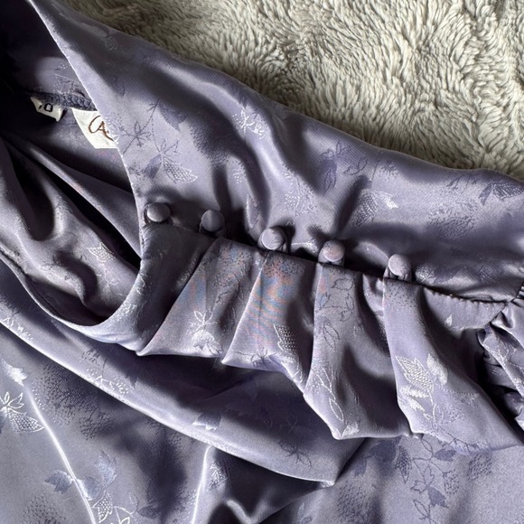 Vintage Alexandria Purple Satin Floral Jacquard Mock Neck Puff Sleeve Blouse 10 - Picture 3 of 8